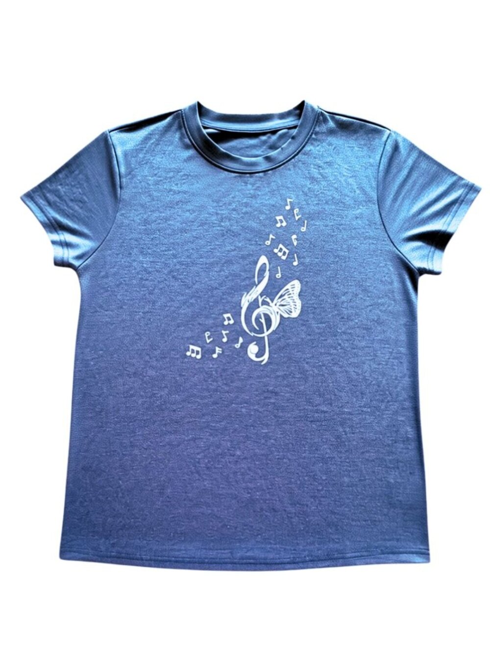 Butterfly Treble Clef Tee Size L Blue Music Graphic Shirt Soft Stretch Top - Picture 4 of 12